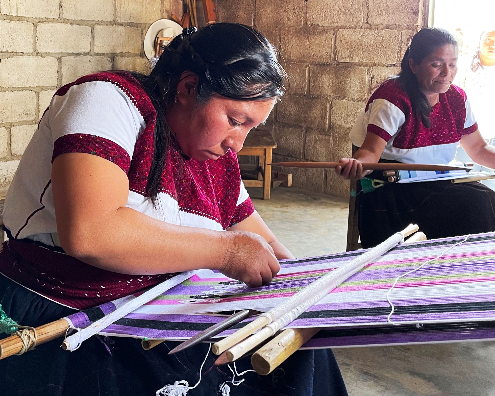 Martha Hernández & Martha Hernández working on backstrap looms
