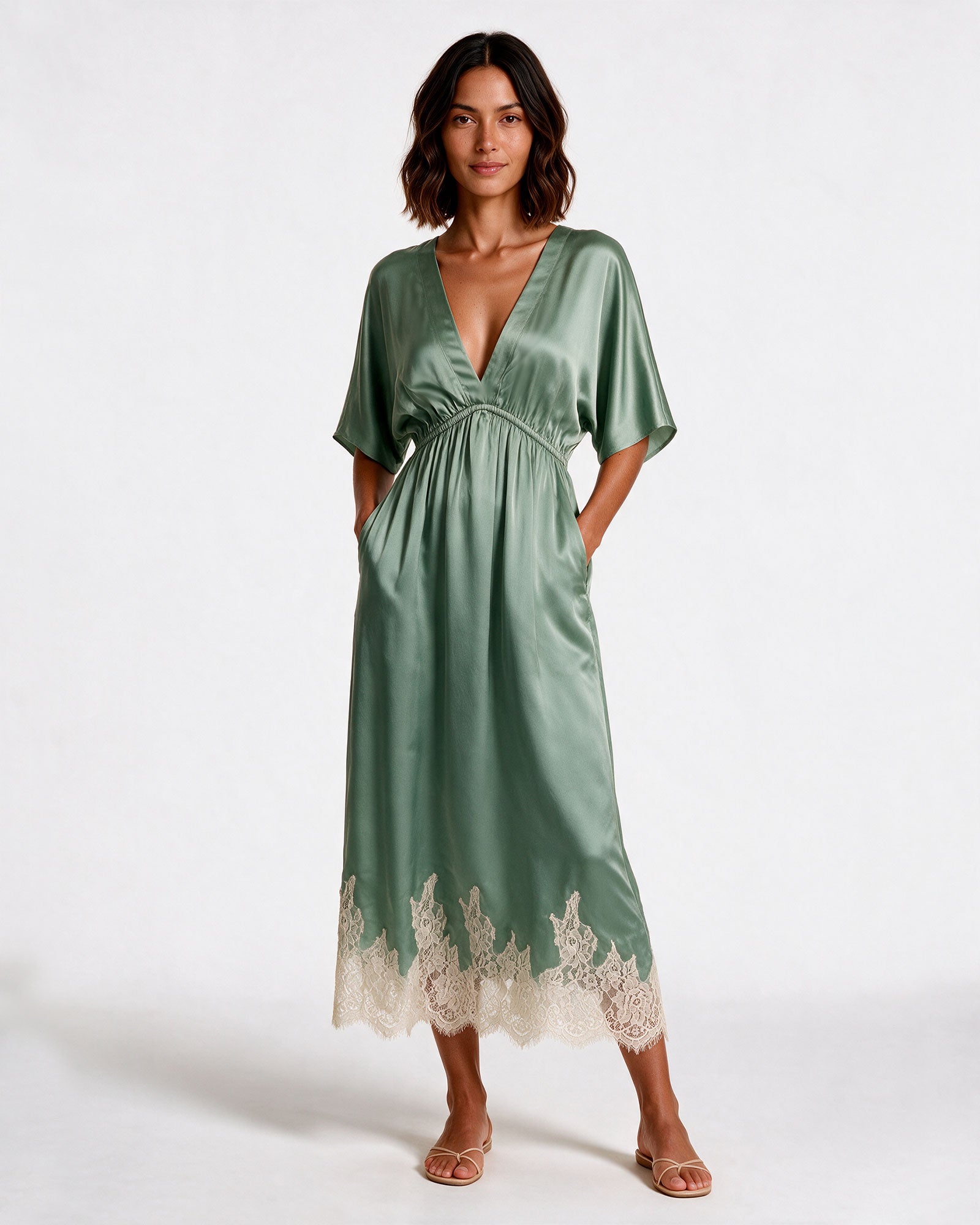 Empire Lace Dress - Sage