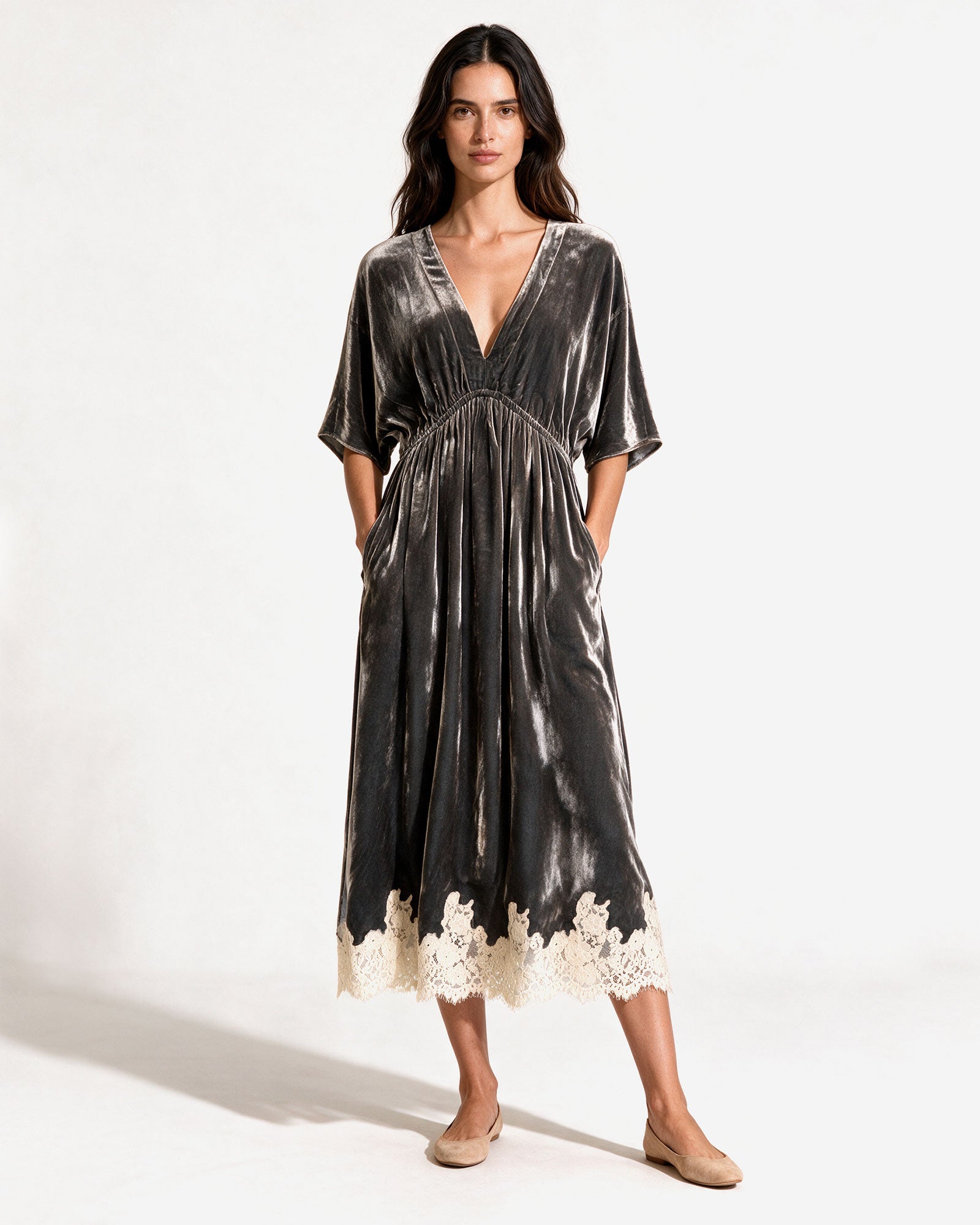 Empire Velvet Dress - Carbon
