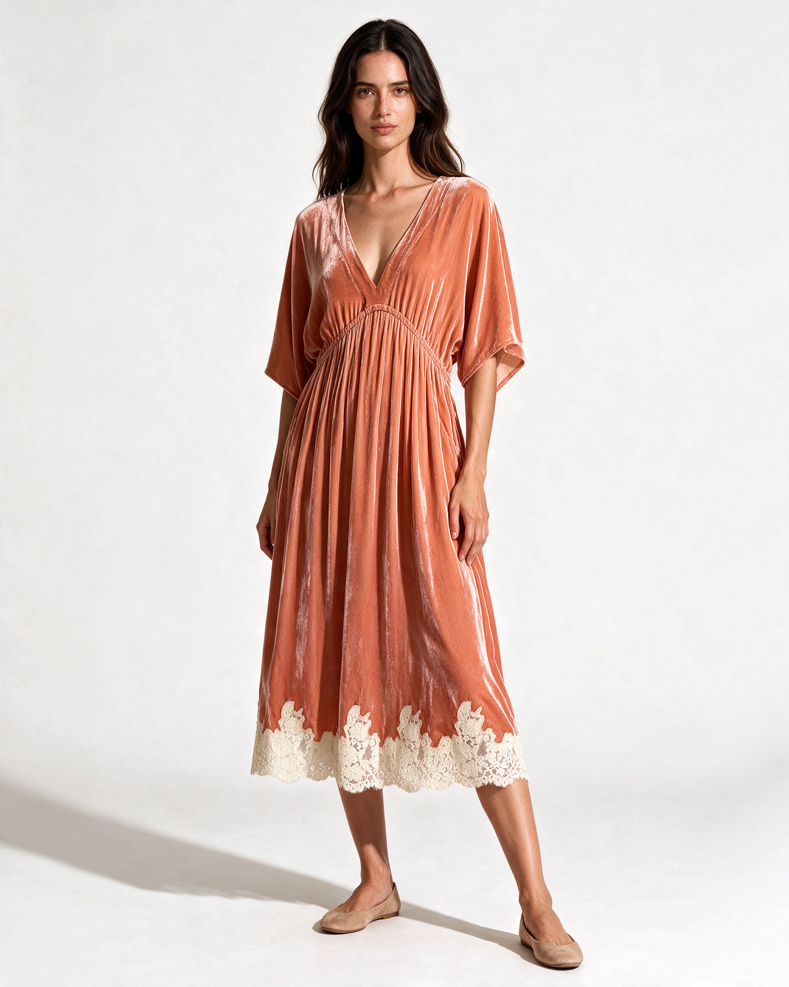 Empire Velvet Dress - Lychee