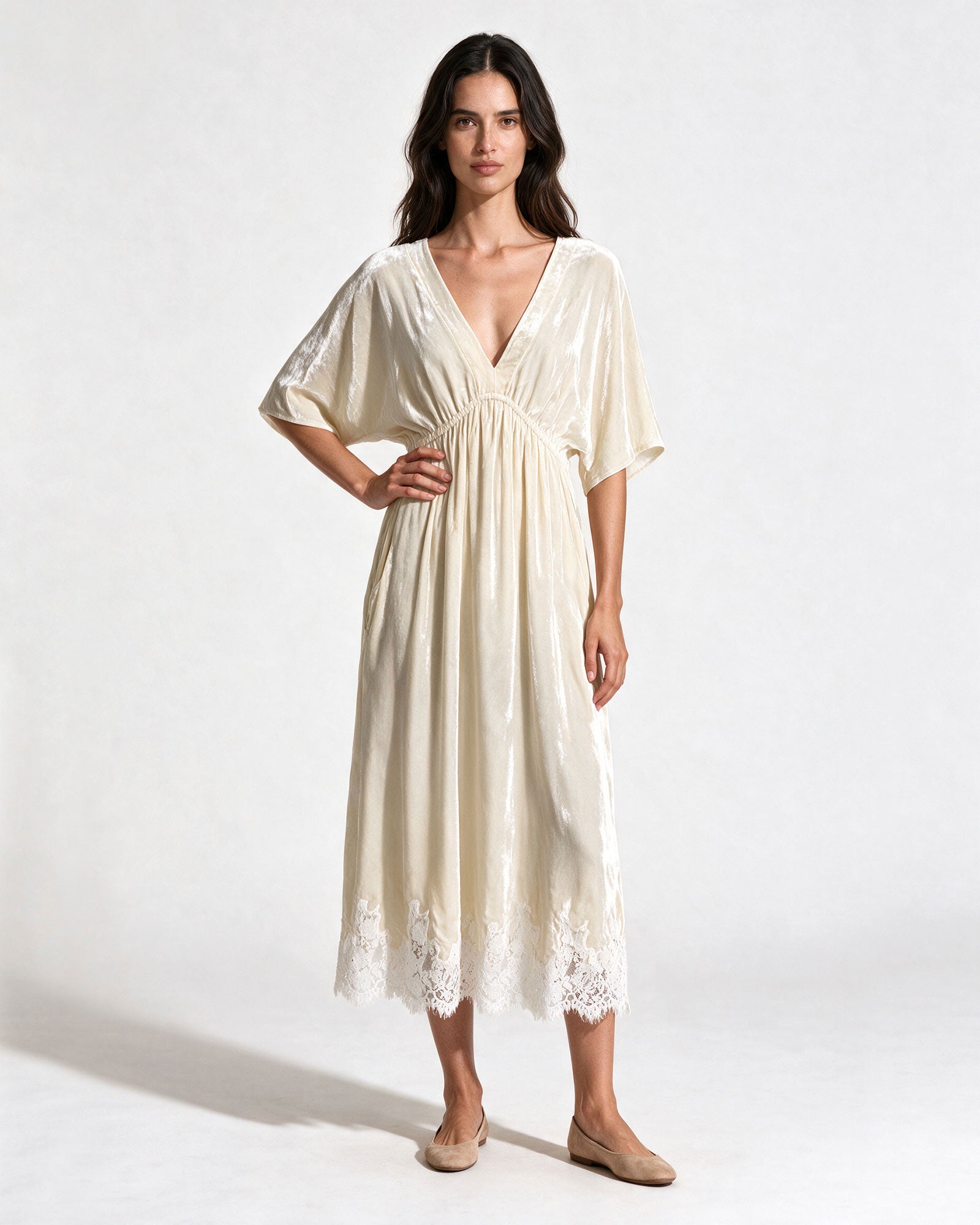 Empire Velvet Dress - Pearl